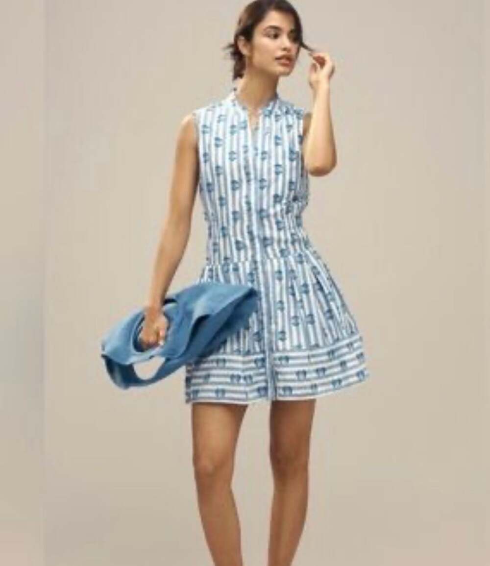 Anthropologie Maeve Blue Stripe Mini Shirt Dress